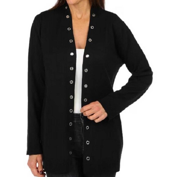 Grommet Trim Long Sleeve Cardigan MEDIUM PETITE (555) - Picture 2 of 7
